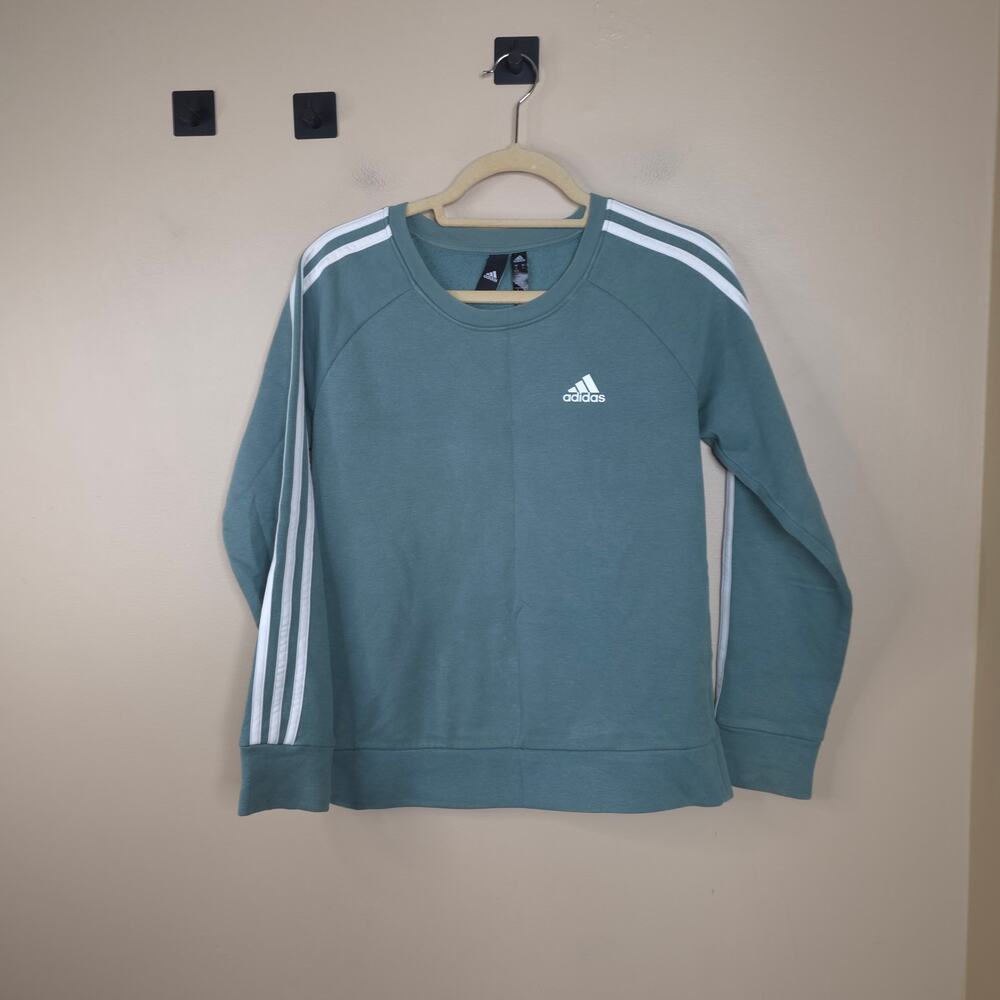 Adidas Originals 3 Stripes Crewneck Fleece Sweatshirt in Sage Green Size S